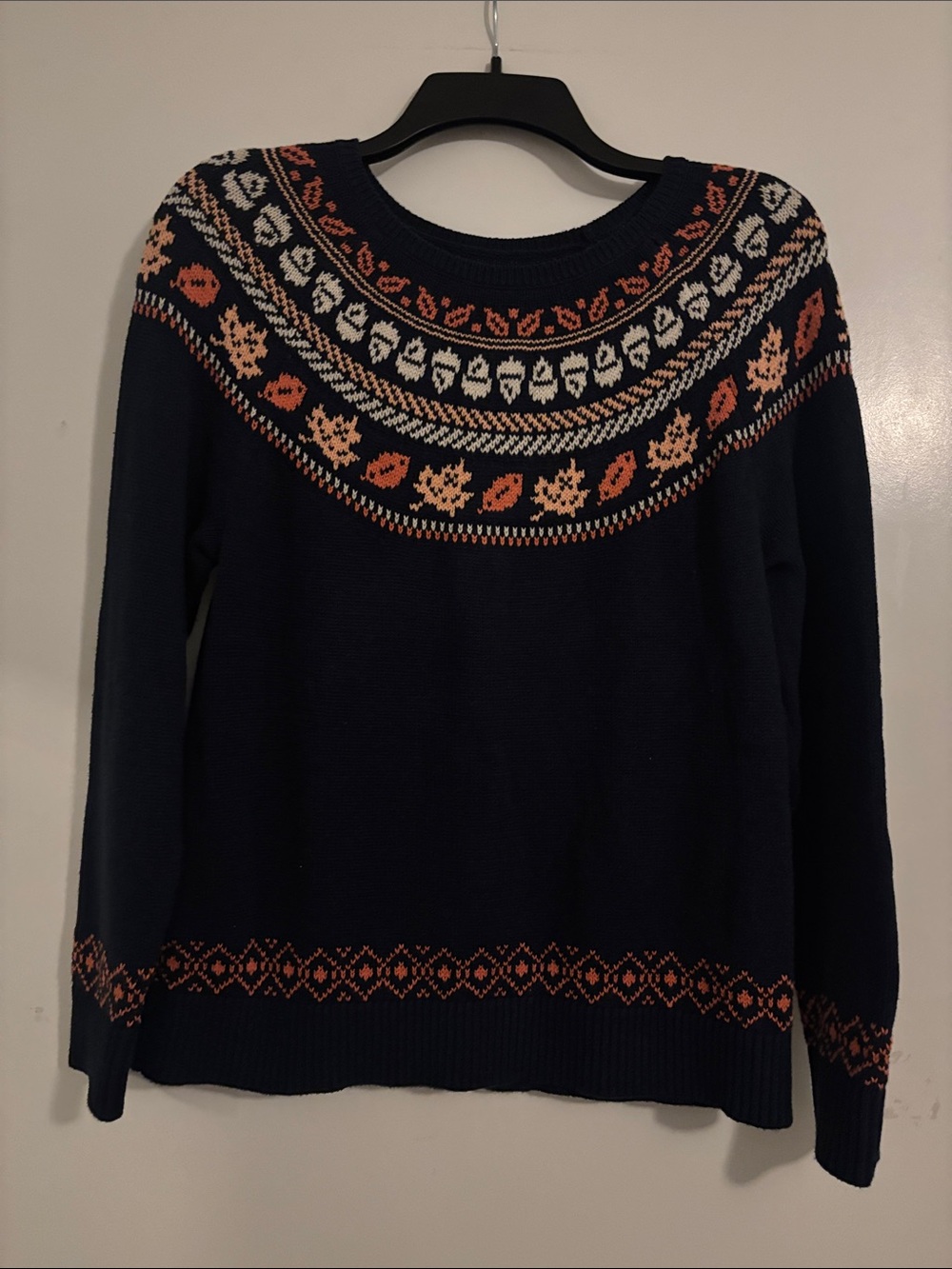 Women's Navy Crewneck Sweater - Classic Autumn Pattern